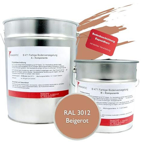 MANADATEC 2k Epoxidharz Bodenbeschichtung 1kg I RAL 3012 Beigerot I Lösemittelfrei, Umweltfreundlich & Geruchsneutral I Beschichtung für Garagen- & Kellerböden I Hohe Schlagfestigkeit