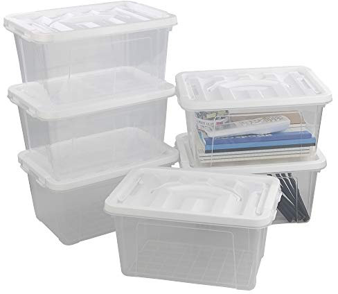 Innouse 6 Packs Small Storage Boxes 5 L, Clear Plastic Box with Handles
