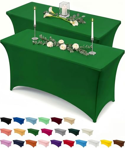 Utopia Kitchen Spandex Tablecloth 2 Pack [6FT, Emerald Green] Tight, Fitted, Washable and Wrinkle Resistant Stretch Rectangular Patio Table Cover for Event, Wedding & Parties [72Lx30Wx30H Inch]