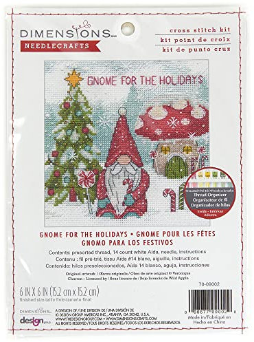 Dimensions – Kreuzstich-Set mit Zahlenangaben – Gnome for the Holidays – 70-09002 – Handarbeit für Erwachsene – Aida-Stoff (Fadenzahl 14) – 15 x 15 cm
