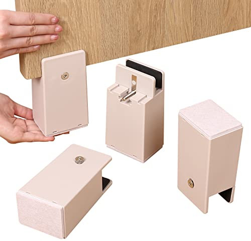 Ezprotekt Erhöhungen mit Schraubklemme, 10,2 cm, strapazierfähige Sofa-, Stuhlerhöhungen, passend für quadratische, runde Stuhlbeindurchmesser von 0–3,8 cm, unterstützt 9000 kg,Beige, 4 Stück