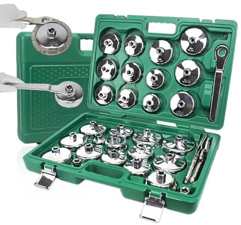 Esoldnic 31pcs Auto jeu de douille de filtre à huile, Type de tasse 1/2 pouce d’entraînement robuste jeu de clé de filtre à huile adapté pour BMW, Volvo, Honda, Audi, Ford, Toyota, Nissan etc.