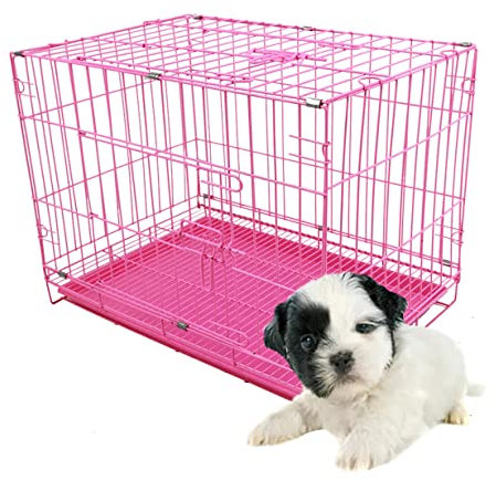 DG Catiee Hundekäfig für kleine Hunde, faltbar, langlebig, Metalldraht, Trainingskäfig, Hundehütte für Welpen, Kätzchen, Kaninchen, kleine Haustiere (50 cm, S, Rosa)