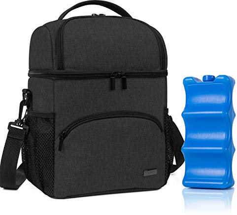 Teamoy Doppelschichtige Muttermilch Kühltasche mit Eisbeutel, Reise Babyflasche Kühltasche bis zu 6 große 9 Unzen Flaschen,Schwarz