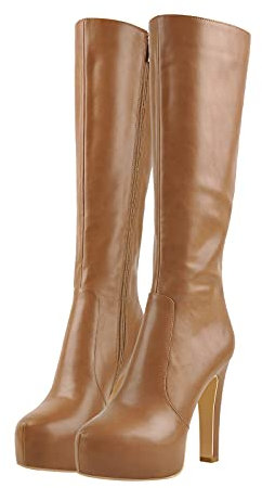 MissHeel Stivali con plateau con tacco a blocco, punta tonda con tacco alto, marrone, 45 EU