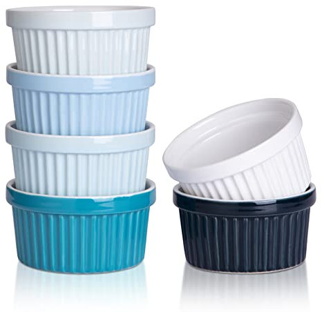 Moldes para Soufflé Set de 6, Cuencos de Cerámica para Crema Brulee, Mini Cazuelas 240 ml, Copas de soufflé antiadherentes, Cuencos de Crema Brulee de Cerámica, Estuches para Muffins, Multicolor A