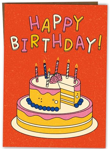 BYANIKA Happy Birthday Card | Bday Cards For Him, Her, Female, Male, Women, Men, Friend, Colleague, Daughter, Son, Granddaughter, Niece, Nephew | Cake