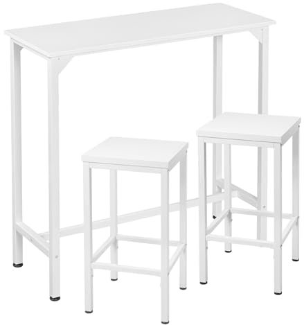 EUGAD Bartisch mit Barhocker Set, Stehtisch mit 2 Hockern, Essgruppe, Küchentisch mit Küchenstühlen, Esstisch, Küchenhocker, Tresenhocker, Weiß