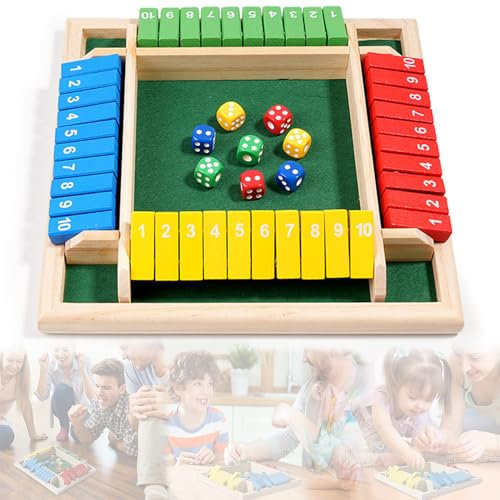 Abiemuce Shut The Box, 2-4 Spieler Shut The Box Würfelspiel, Würfelspiel für Erwachsene und Kinder, 8 WüRfeln, Klassische Tischversion für Das Klassenzimmer, zu Hause, auf Partys oder in der Kneipe