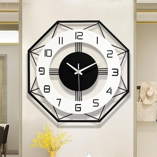 TopCity Large Classic Wall Clock 50CM / 20 Inch Black and White Metal Silent Non-Ticking Big Clocks Mid Century Modern Decorative Battery Operated Wall Clock for Living Room,Kitchen,Dining Room,Office