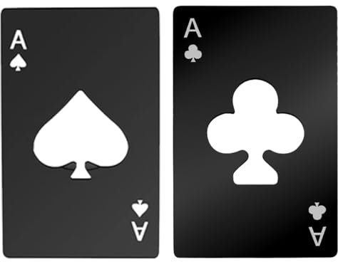 YAPKOLV 2 Pièces Décapsuleur en Acier Inoxydable, Ouvre Bouteille Poker, As de Pique et As de Trèfle pour Bière, Idéal pour Fêtes et Bars (Noir)