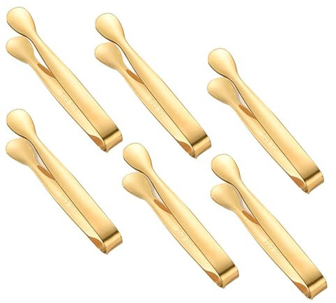 Mini Zuckerzange Set, 6 Stück Satz von Edelstahl Eiszange, Süßigkeitszange, Eiszange, Salatzange, Gebäckzange, Süßigkeitszange Hochzeitsparty Bar Self-Service Grill Picknick (gold)