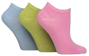 SockShop Ladies Striped, Plain and Mesh Bamboo Trainer Socks Pack of 3 (UK, Numeric, 4, 8, Regular, Regular, Ocean View Plain)