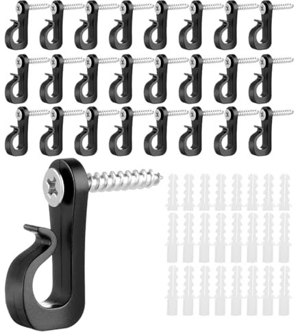 FveVqe 24 Pcs Outdoor Light Hooks, Outdoor Hooks for Lights with Safety Buckle Perfect for Hanging String Lights Garage New Year Party, Plants and Decorations.