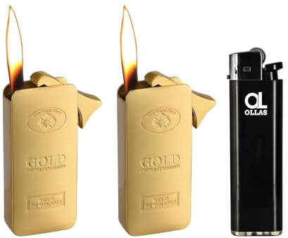 Champ GOLDBAR DL‑12 Premium Feuerzeug – aus Metall im Goldbarren-Design – Elegant, nachfüllbar, hochwertig verarbeitet, mit Piezozündung, windfester Flamme & kompakter Form + 1x GRATIS Feuerzeug (2)