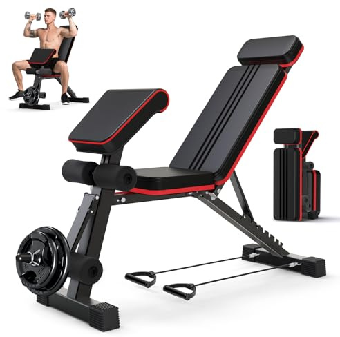 Hantelbank Klappbare Verstellbare 400 kg Kapazität, 12 in 1 Fitnessbank Multifunktionale mit Beinstrecker und Preacher-Curl-Polster, Trainingsbank für das Heim-Fitnessstudio und Ganzkörpertraining
