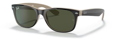Ray-Ban Unisex RB2132 New Wayfarer Square Sunglasses, Black On Beige/G-15 Green, 52 mm