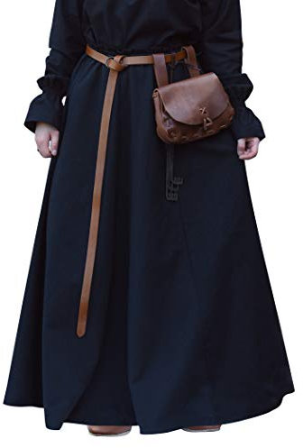 Battle-Merchant Mittelalterlicher Rock Damen Baumwolle | bodenlang und weit ausgestellt in div Farben S-XXL | Mittelalter LARP Kleidung Magd Wikinger (Schwarz, XXL)