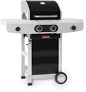 Barbecook Siesta 210 - Black edition, Barbecue A Gas Professionale con 3 Fuochi Multifunzione, Bbq a Gas con Tavolino e Vassoio di Raccolta, Barbecue da Giardino, Facile da Spostare