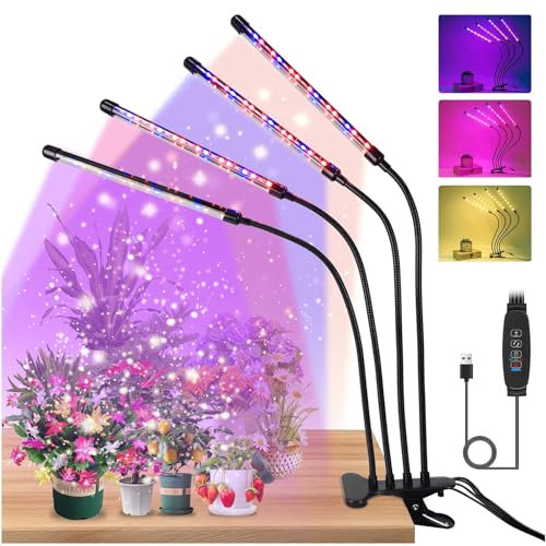 71Nmly Pflanzenlampe LED,Vollspektrum Pflanzenlicht für Zimmerpflanzen,Wachstumslampe für Pflanzen Gemüse,80 LEDs Pflanzenleuchte 4 Köpfe Grow Light mit Zeitschaltuhr 3 Farbmodi 10 Lichtstärken AA