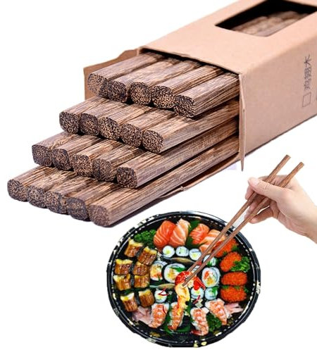 YUEMING 10 Paia Bacchette Cinesi, Bacchette di Legno, Bacchette Naturale Riutilizzabili, Set di Bacchette Regalo, Bacchette Giapponesi, Bacchette Asia per Sushi, Pasta, Riso, 25 cm