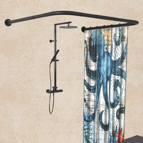 Sikaiqi Eck-Duschvorhangstange aus 304 Edelstahl, U-förmig, Größe verstellbar (U-förmig Schwarz, Länge auf beiden Seiten: 80-120 cm, mittlere Breite: 88-110 cm)