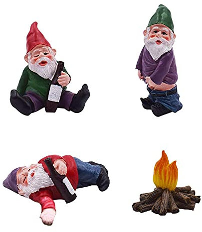 Gartendeko Figuren,4 Stücke Miniatur-Gartenzwerge,Gartenfigur aus Harz,Dekorative Zwergenstatuen aus Harzmaterialien, Verwendet für Weihnachtsfeiern, Gärten, Bücherregale, Schreibtischdekorationen