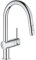 GROHE Minta – Kitchen Sink Pull-Out Dual Spray Mixer Tap (High C-Spout, 360° Swivel Range, 46 mm Ceramic Cartridge, Min. Recommended Pressure 1.0 Bar, Tails 1/2 Inch), Size 379 mm, Chrome, 31862000