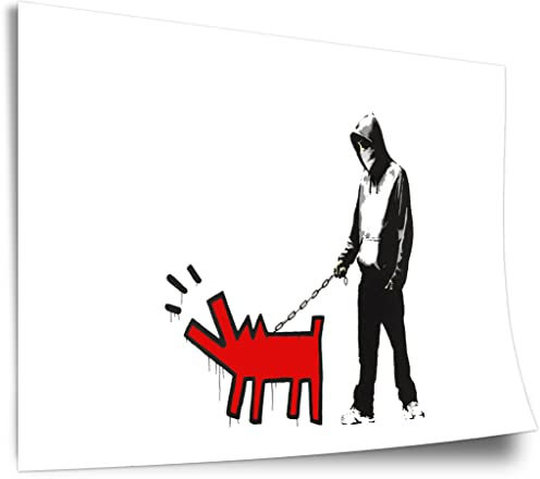 Poster aus Baumwolle Banksy Keith Haring - Bellender Hund, Pop-Art Modern Street-Art, Kunstdruck Klein bis Groß XXL - Wohnzimmer, Schlafzimmer Kunstdruck ohne Rahmen, Wandbild - A4, A3, A2, A1, A0,..