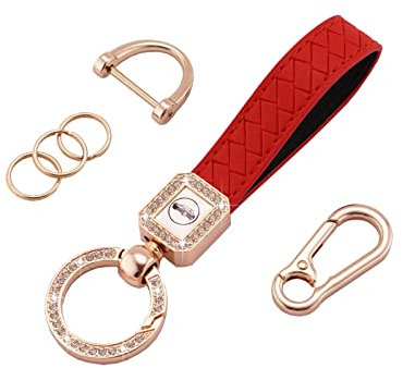 Koaudb Schlüsselanhänger aus Leder Männer Auto Schlüsselanhänger 360 Grad drehbar mit Anti-Lost D-Ring Leder Schlüsselband Geschenk für Damen Herren (Rot)