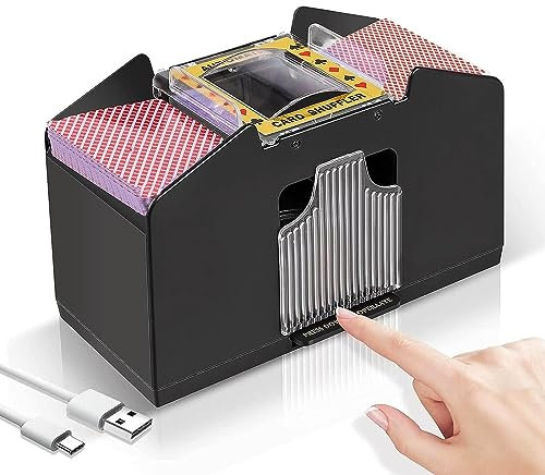 Jabroyee Mélangeur de Cartes, mélangeur de Cartes électrique 1 à 4 ponts, mélangeur de Cartes Manuel USB/à Piles pour Jeux de Cartes UNO Texas Holdem Home Blackjack Casino Poker