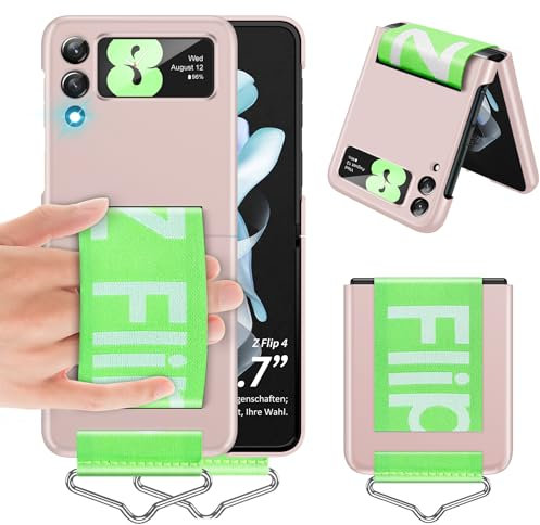 2022 Handyhülle für Samsung Galaxy Z Flip4 5G Hülle mit Strap PC Hartschale, [Halteband] [Dünn und Griffig] für Galaxy Z Flip4 5G Case Cover Stoßfest Schutzhülle für Samsung Z Flip 4 Handy (Rose)