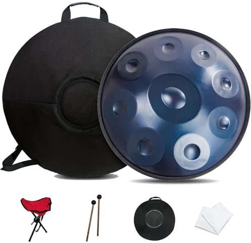 Stahl Handpan Trommel, 55cm 432Hz/440Hz Handpan Mit Ständer, 9/10/ 12 Noten Schlaginstrument Für Musikalische Bildung, Unterhaltung, Meditation Und Yoga Zen Geschenke (Size : 440Hz, Color : BLUE_9