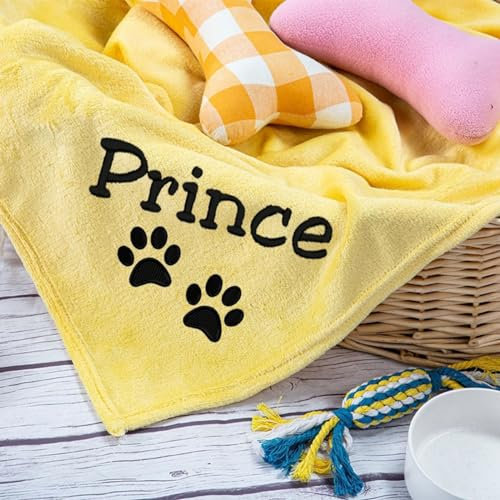 IEK Haustierdecke für Hunde und Katzen, personalisierbar, Grau-Rosa-Effekt, weich, langlebig, Herzpfoten-Stickerei, individuelle Welpendecke, Größe M