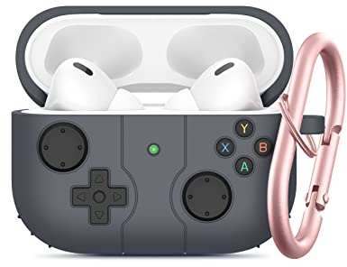 MINUUISCT Hülle für Airpods Airpods Pro/Pro 2 Generation mit Schlüsselanhänger, Klassisches Game Player Konsolen Design Case, TPU Abdeckung für Airpod Pro 2 Kabelloser Ladehülle Schutzhülle, Grau