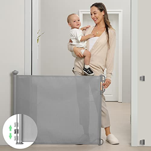 Momcozy Treppenschutzgitter Ausziehbar für Baby, 33 Hoch, Ausziehbar Bis zu 55 Breit, Vermeiden Sie Fußleisten, Kinderschutzgitter für Türen, Treppen, Flure, Innen-/Außenbereich