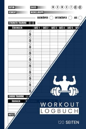 Workout logbuch: Fitness Notizbuch für Frauen & Männer, Gym Training Logbuch, Cardio Tracker, 120 Seiten, DIN A5