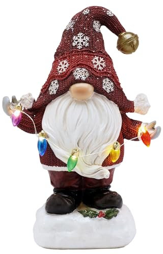 TERESA'S COLLECTIONS Christmas Decorations, Lovely Grey Christmas Gonks with Solar-Powered Lights, Santa Gonks Resin, Xmas Gnomes, Christmas Decorations Gonks Gifts, Indoor Outdoors 22.5CM