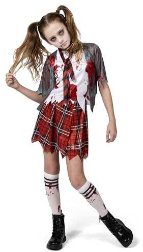 Spooktacular Creations Disfraz de colegiala zombi, disfraz de zombi sangriento para niña, ideal para Halloween, escuela, eventos y fiestas.