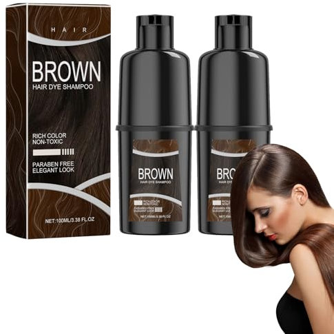 Shampoo Centella Schwarz Haarfärbeshampoo,Instant Hair Shampoo,Haarfarbe Shampoo Für Graues Haar,Instant Black Hair Shampoo,Für Männer & Frauen-Braun-2PC*100ml