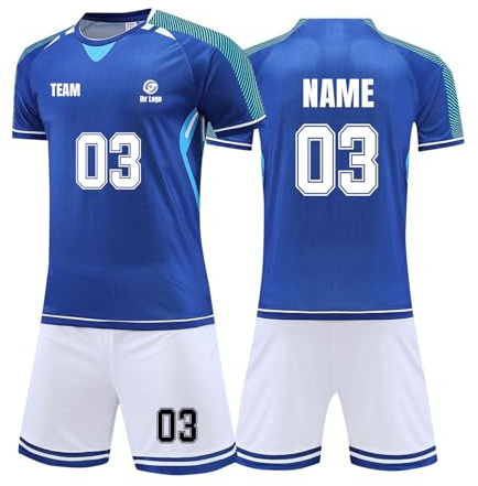 Generisch Trikot mit Eigenem Namen & Nummer & Logo, Trikot Personalisiert Kinder, Fußball Trikots Shorts Set für Kinder/Erwachsene, Fussball Jersey Trainingsanzug für Junge Herren
