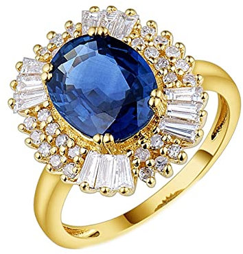 KnSam Echter Goldschmuck, Ring Damen Vintage Gold 750 18K, Blumen Goldring Damen 2ct Labor Erstellt Saphir mit Diamant, Geschenk für Valentinstag, Gold, Gr.52 (16.6)