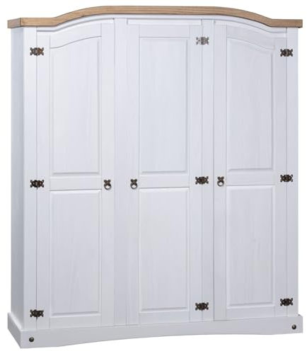 Iiaky Wardrobe Mexican Pine Corona Range 3 Doors White-Heavy Duty Clothes Storage,Dust Proof Drawers for Bedroom