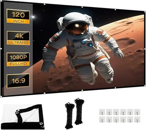 Écran de projection portable épais et anti-plis 16:9 HD pliable pour home cinéma, bureau et camping (120)