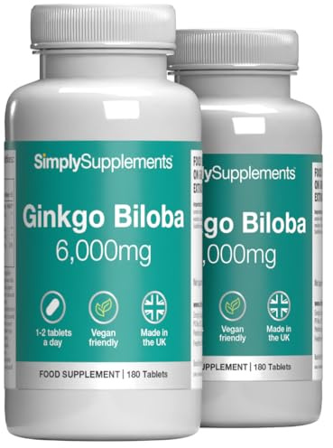 Ginkgo Biloba 6000mg | with Added Iron | 360 Tablets | 6 Months' Supply | Iron supports normal cognitive function and helps reduce tiredness & fatigue | Vegan & vegetarian | Made in the UK