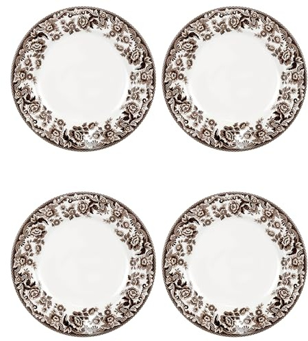Spode Delamere Salad Plates Set of 4 - 8 Inch Dinnerware Dish, Dishwasher & Microwave Safe, Freezer Friendly - Holiday Tableware for Christmas, Thanksgiving, New Year - Made in England