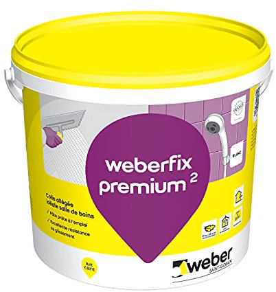 Colle pour carrelage 17kg, Blanc, en pâte pour murs intérieur et extérieur prête à l'emploi, spéciale salle de bain, Weberfix premium, WEBER