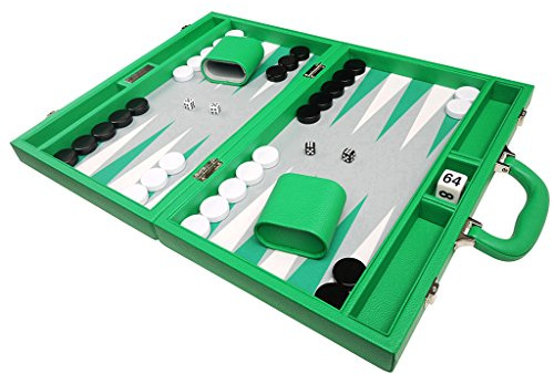 Silverman & Co. 40 x 53 cm Backgammon-Reisekoffer für Erwachsene – frühlingsgrünes Kunstleder-Case mit weißen und frühlingsgrünen Spielpunkten – faltbares, leichtes und tragbares Komplettset