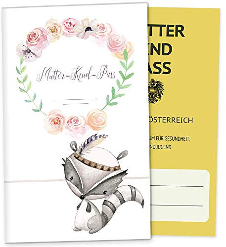 OLGS Mutter-Kind-Pass Hülle Cute Boho | Schutzhülle für den österreichischen MuKiPass, schöne Geschenkidee für Schwangere(MuKi-Pass Österreich ohne Personalisierung, Waschbär)