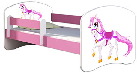Kinderbett Jugendbett mit einer Schublade und Matratze Rausfallschutz Rosa 70 x 140 80 x 160 80 x 180 ACMA II (43 Kleines Pferd, 80 x 180 cm)
